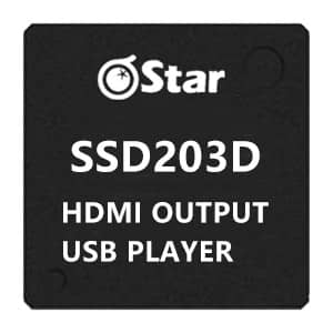 SSD203D 星辰科技 双核Arm Cortex-A7嵌入书处理器，集成HDMI1.4b高清输出和高清H.264/H.265视频编解码，广泛应用于电视盒，广告机，投屏器(Dongle)等领域。